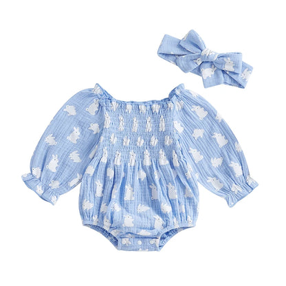 Tregren Infant Baby Girls Valentine's Day Romper Heart Print Long Sleeve Boat Neck Jumpsuits Spring Fall Bodysuits with Headband