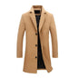 Breathable Woolen Coat Men's Woolen Coat with Formal Suit Collar Solid Color Mid-length Jacket for Office Business Outwear Lapel