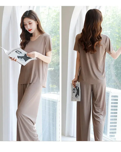 Female Home Clothes 2 Pieces Set Lady Home Suit Summer Women Lounge Wear Autumn Loose Home wear Suit for Women Pajamas Pants Set