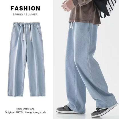2025 Hot Selling Korean Men's Casual Long Denim Classic Men's Straight Leg High Street Denim Wide Leg Pants