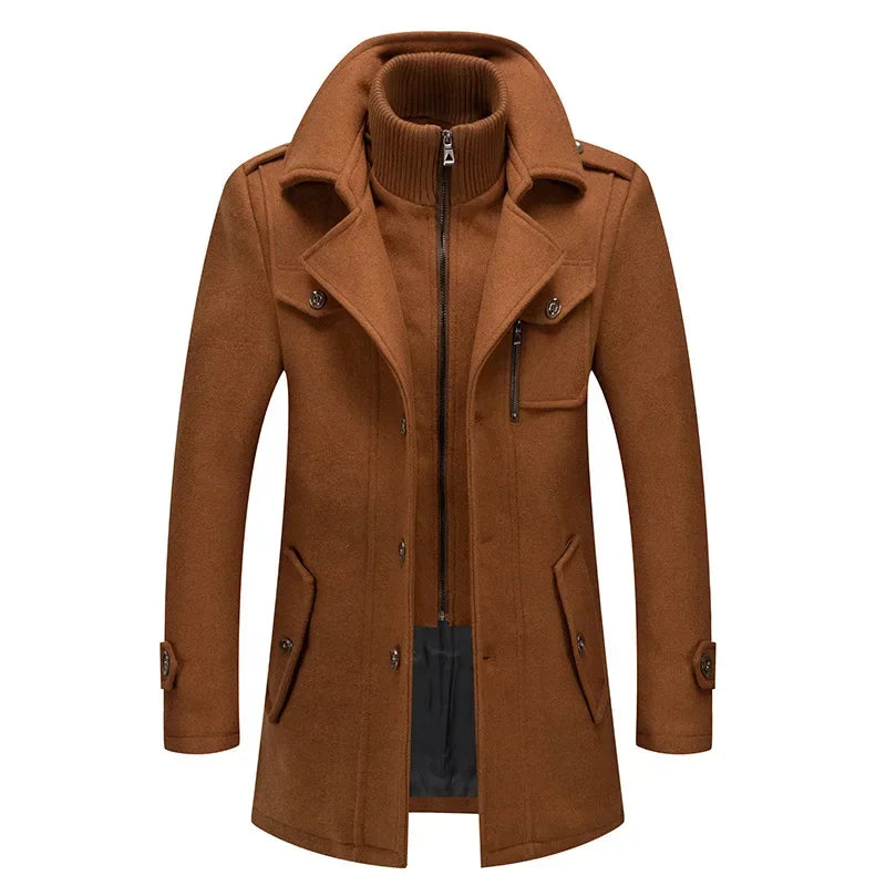 Autumn Winter Men's Woolen Coat Fashion Double Neck Coat Solid Color Long Sleeve Jacket