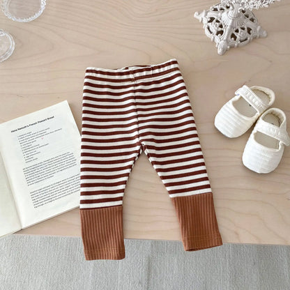 2025 Autumn New Baby Leggings Cotton Girls Striped Patchwork Leggings Infant Stretch Pants Toddler Trousers Boys Clothes