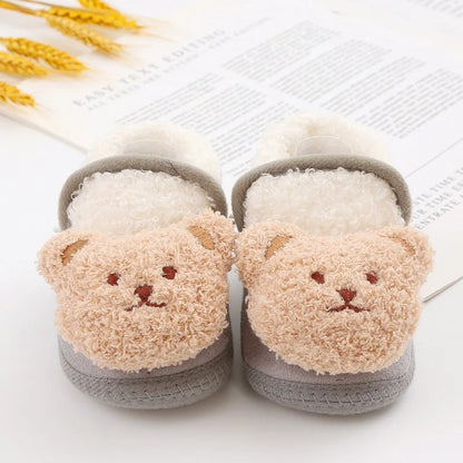 Winter Warm Newborn Baby Boy Girl Boots Cute Bear Soft Toddler Shoes First Walkers Anti-slip Booties Infant Fur Snow Boots 0-18M