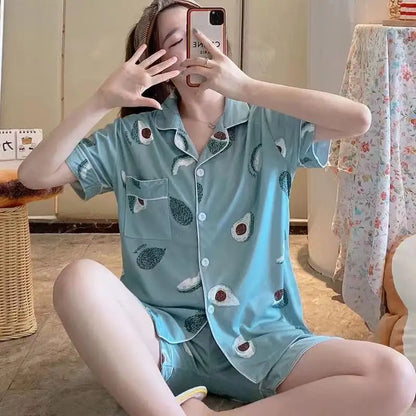 New Women Sleepwear Cartoon Pajamas Female Short  Pants Short Sleeved Summer Spring Loungewear Fashion Home Clothing Home wear