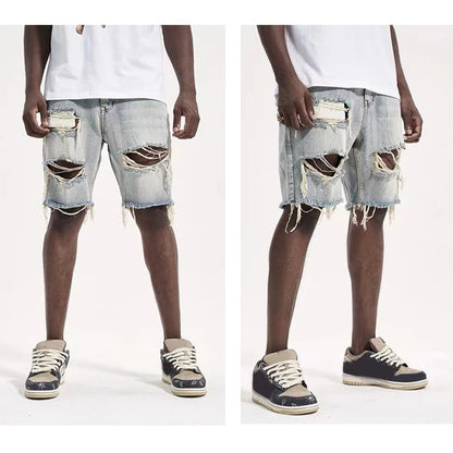 Men's Summer Distressed Shorts Fashion Slim Ripped Short Jeans Vintage Streetwear
