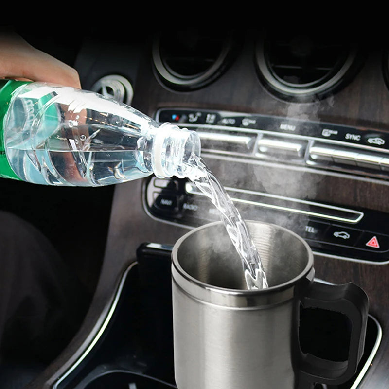 12V 450ml Steel Vehicle Heating Cup Electric Heating Car Kettle Coffee Heated Mug USB Heating Car Coffee Mug Thermos Cup