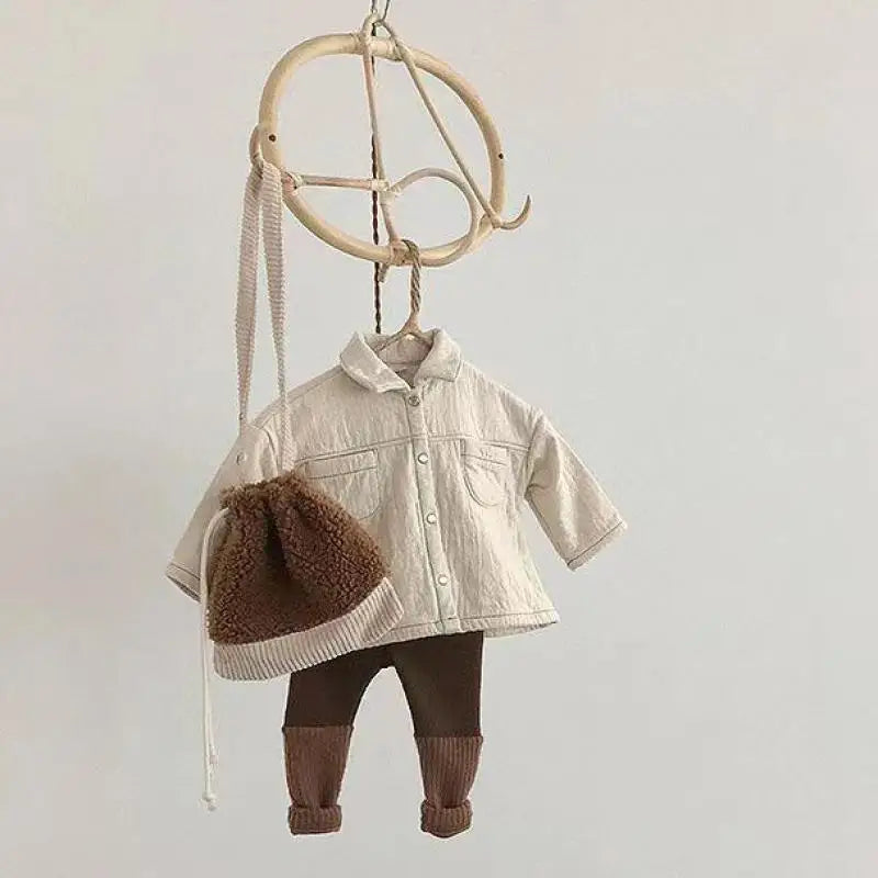 Baby Unisex Winter Plush Leggings Kids Casual Skinny Pants Simple Striped New Render Pants Ribbed Warm Soft Elasticity Trousers