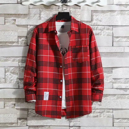 Spring New Korean Style Plaid Shirts Men's Handsome Long-sleeved Loose Casual All-matching Shirt Coats 2025 Trend Men's Clothing