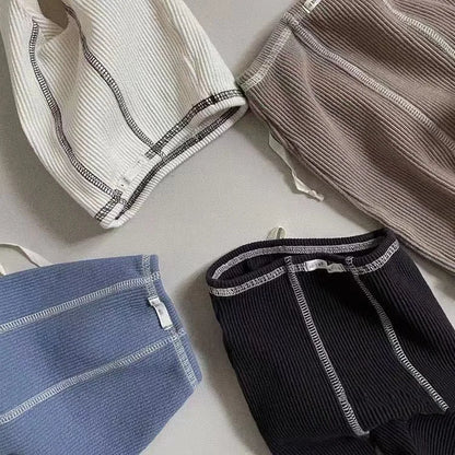 Autumn New Baby Solid Thread Leggings Cotton Boy Girl Drawstring Trousers Infant Toddler Pp Pants Newborn Casual Pants 0-24M