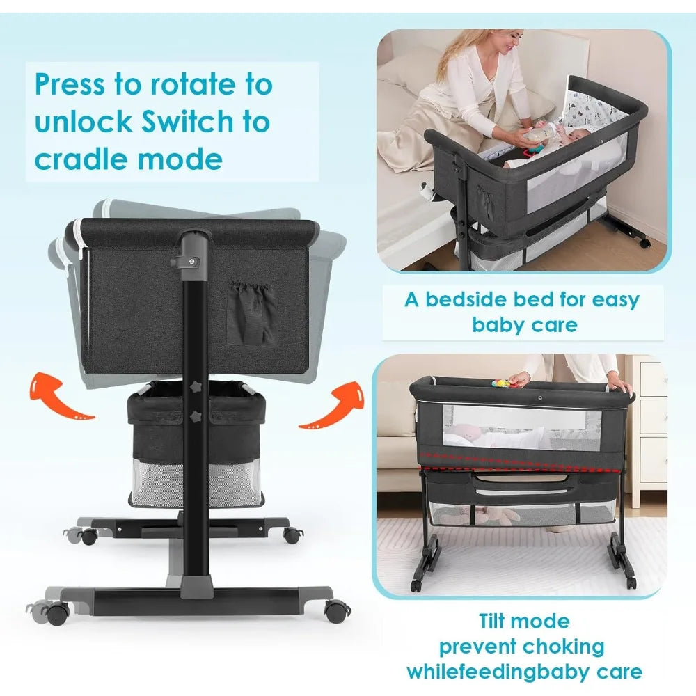 Baby Bassinet, Baby Basinet Bedside Sleeper, Easy to Fold Portable Crib Side Bassinet 2025 new Style Girl/boy bassinets