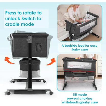 Baby Bassinet, Baby Basinet Bedside Sleeper, Easy to Fold Portable Crib Side Bassinet 2025 new Style Girl/boy bassinets