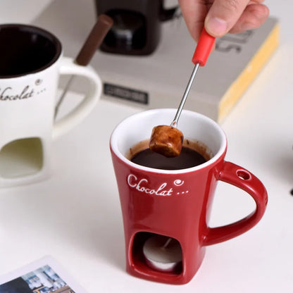 Fondue Mug Cheese Butter Melt Pot Butter Heater Coffee Cup with Fork Chocolate Melting Cup for Candy Tapas Dessert Kitchen Snack