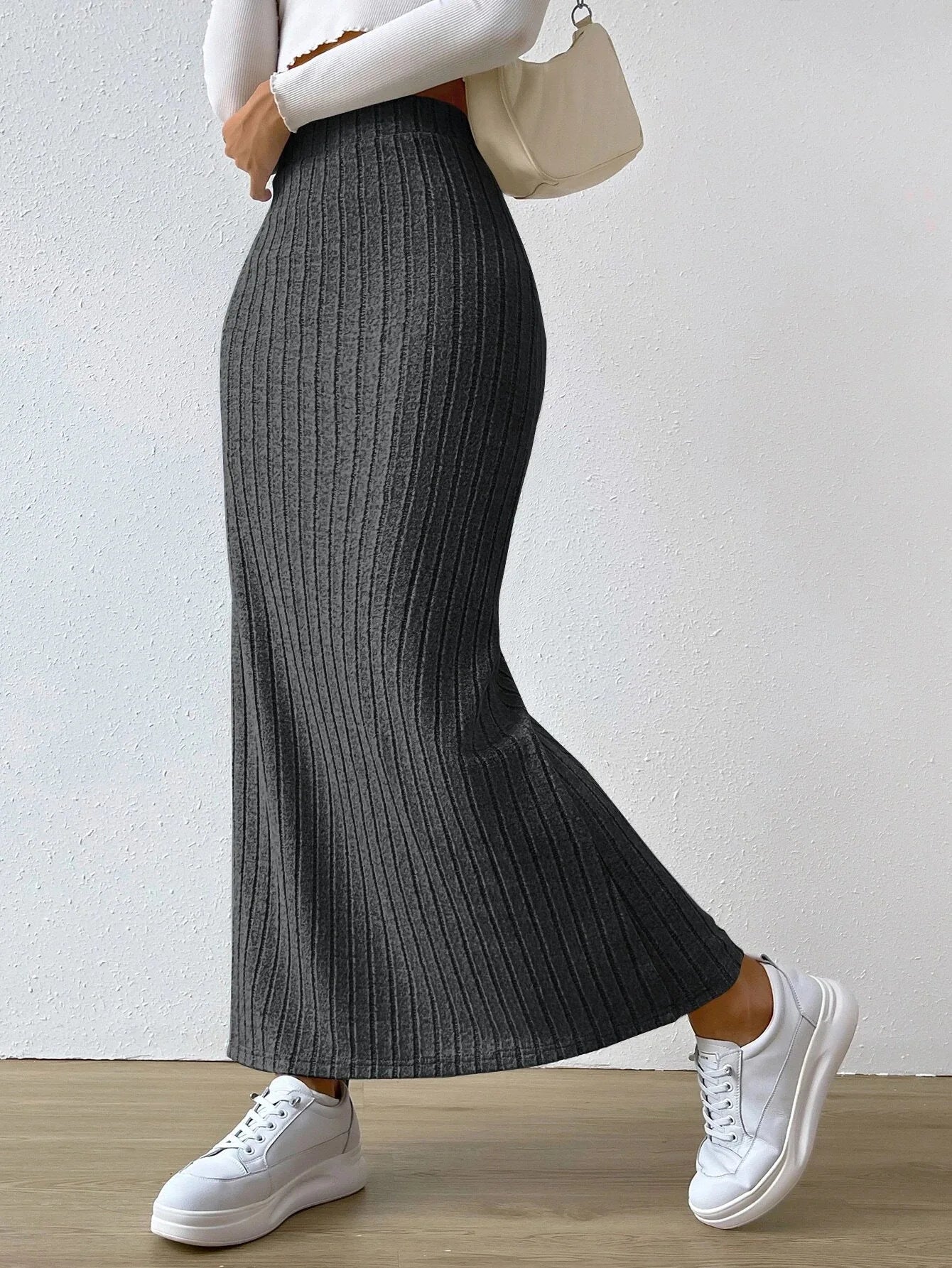 Women's Slit Knitted Skirt 2025 New Solid Color Hip-covering High Waist Side Slim Long Skirt Women's Skirt