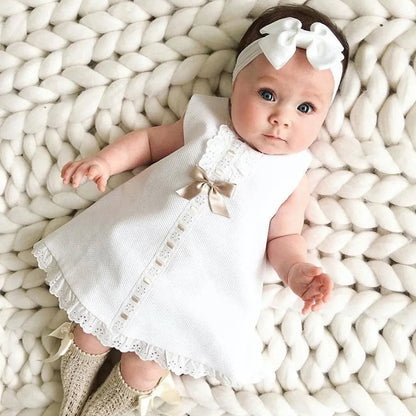 New Maxi Bow Dress+ headband Set Newborn Baby Girl Sleeveless Outfit Bowknot Ruffle Red Clothes Baby Summer Dresses For Girls