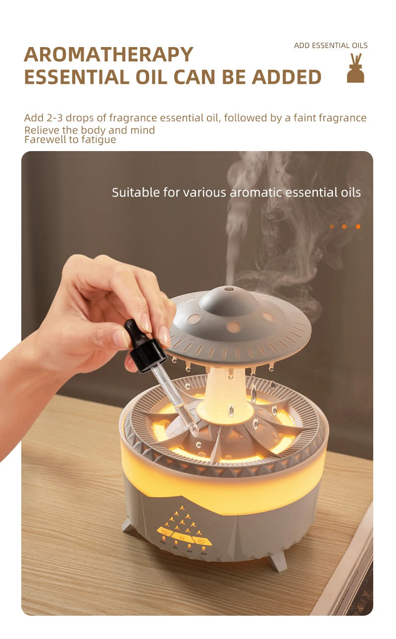 Rain Cloud Humidifier Water Drip with Remote Raindrop Humidifier Rain Cloud Diffuser Mushroom Air Humidifier with Rain Lamp