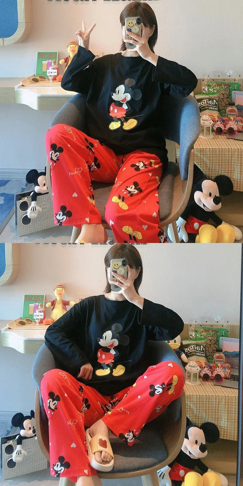 Women's Pajamas Sets Spring Autumn Two-Piece Cute Print Pajama Long Sleeve Pajama Home Clothes Two-piece