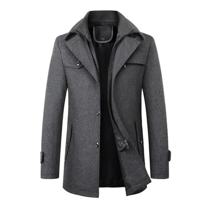 High Quality Men's Winter Long Woolen Coats Men's Casual Slim Business Office Wool Windbreaker Outdoor Windproof Trench Outwear
