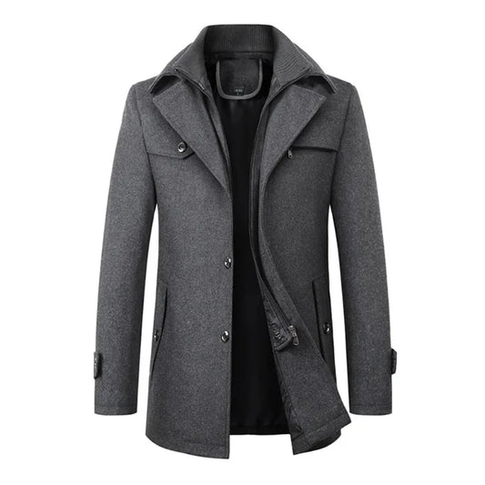 High Quality Men's Winter Long Woolen Coats Men's Casual Slim Business Office Wool Windbreaker Outdoor Windproof Trench Outwear