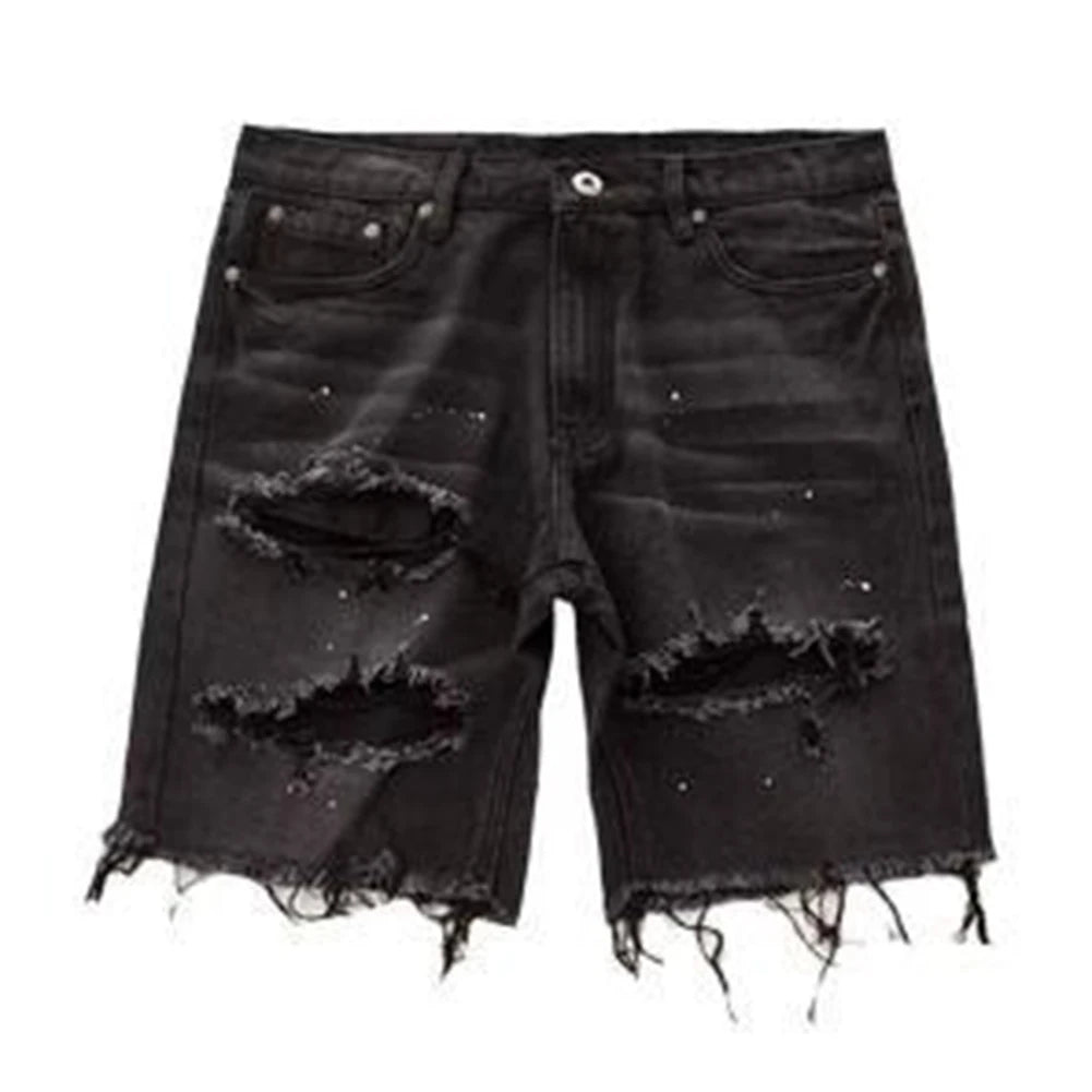 Men's Summer Distressed Shorts Fashion Slim Ripped Short Jeans Vintage Streetwear