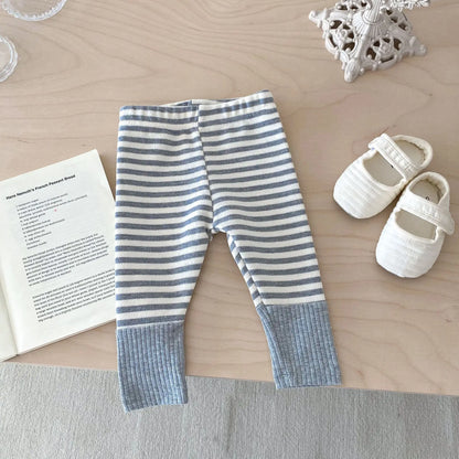 2025 Autumn New Baby Leggings Cotton Girls Striped Patchwork Leggings Infant Stretch Pants Toddler Trousers Boys Clothes
