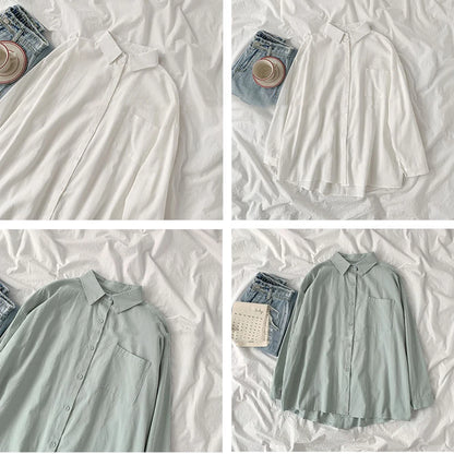 Solid White Shirt Women Casual Turn Down Collar Long Sleeve Pocket Women's Tops And Blouses Spring Office Lady Plus Size Shirts