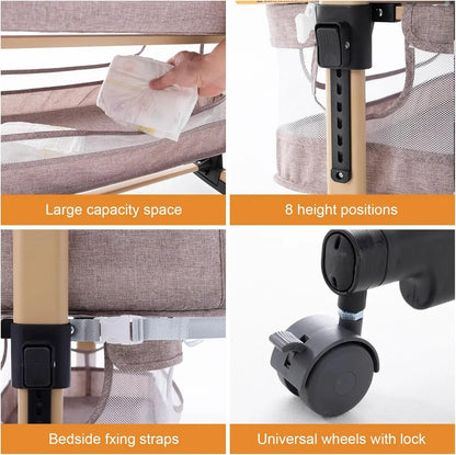Baby Crib,3 in 1 Baby Bassinet Bedside Crib Adjustable Portable Bed for Infant, Baby Newborn Must Have Bed