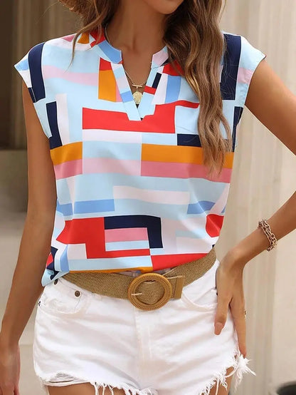 Women's Blouse Casual Short Sleeve Shirt Simple V Neck Tops Elegant Shirts And Blouses Deals Summer Youthful Woman Clothes 2025