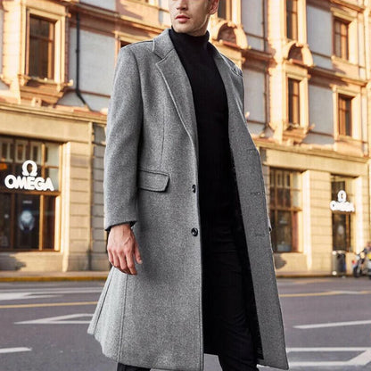 Korean Trend Men's Loose Casual Single-breasted Overcoat Autumn Winter Fashion New Long Sleeve Woolen Long Coat 2025