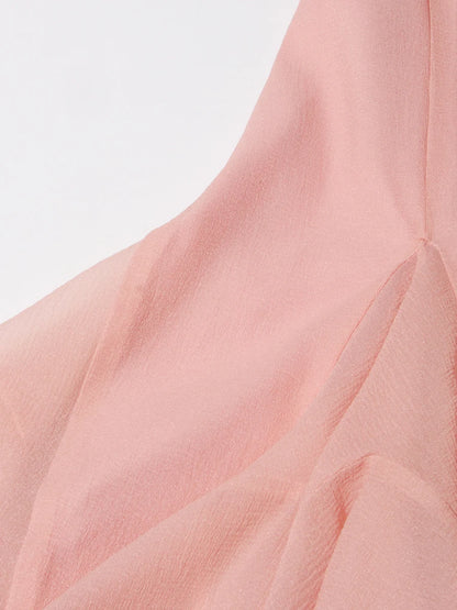 TWOTWINSTYLE Pink Patchwork Ruffle Dress For Women Round Neck Flare Sleeve High Wait Slim Elegant Midi 107CM Dress Female 2025