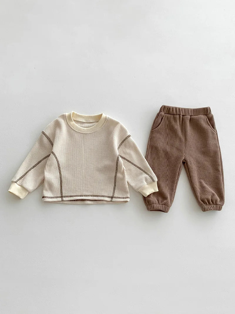 MILANCEL Spring Designer Kids Baby Clothes Casual Boys Suit Cool Infant Blouse And Pants2 PCs Waffle Clothing Set Outfits