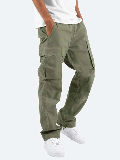 2025 new Men Spring Casual Trousers Solid Color Multi-Pocket Loose Straight Sports Fitness Pants Outdoor Cargo Pants Men