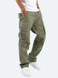 2025 new Men Spring Casual Trousers Solid Color Multi-Pocket Loose Straight Sports Fitness Pants Outdoor Cargo Pants Men
