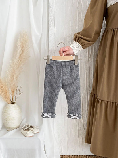 2025 Winter New Baby Plus Velvet Thick Leggings Cotton Girls Cute Bow Warm Trousers Infant Fleece Casual Pants Toddler Clothes