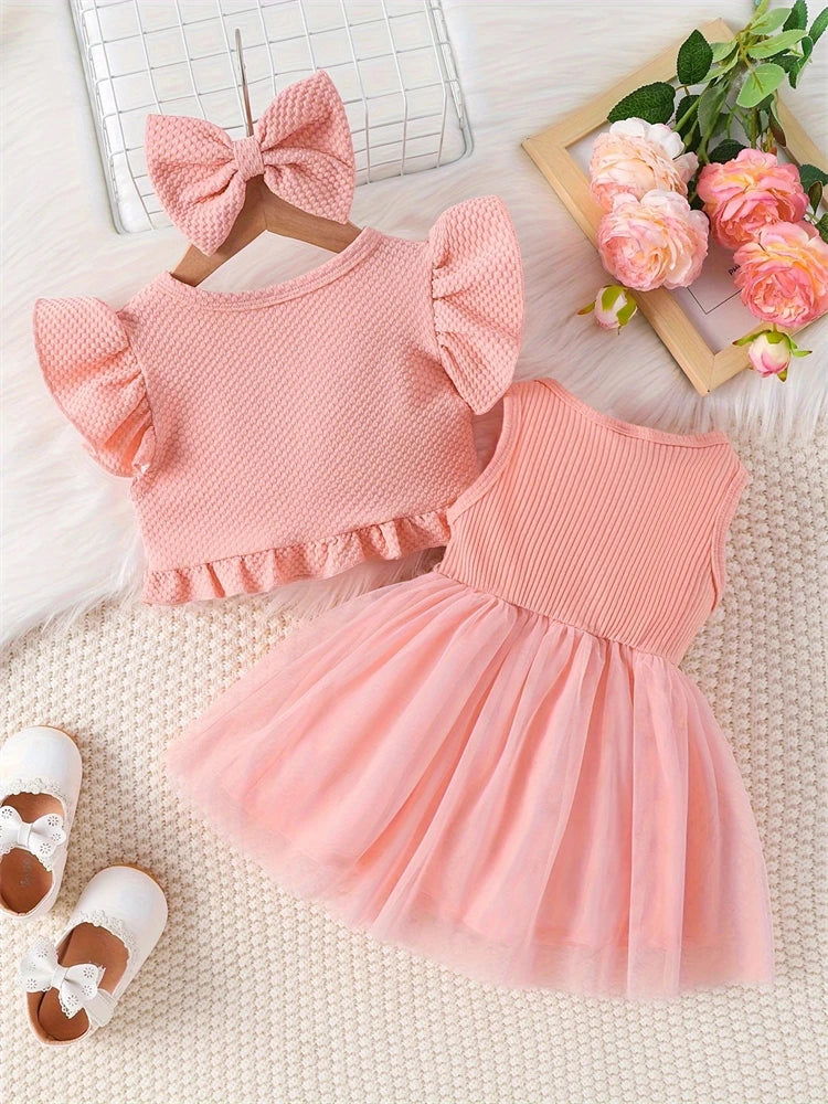 Newborn 2025 Baby Girls Dress Summer Waist Flower Vest Sleeveless Short Top Sweet Girl Lace Mesh Dress