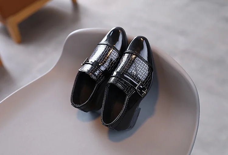Boys Leather Shoes 2022 Spring Autumn Kids Performance Mary Janes Shoes for Party Wedding Shows Solid Black Slip-on Shoes