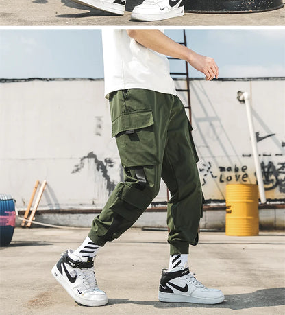New Hip Hop Joggers Cargo Pants Men Harem Pants Multi-Pocket Ribbons Man Sweatpants Streetwear Casual Men's Pants
