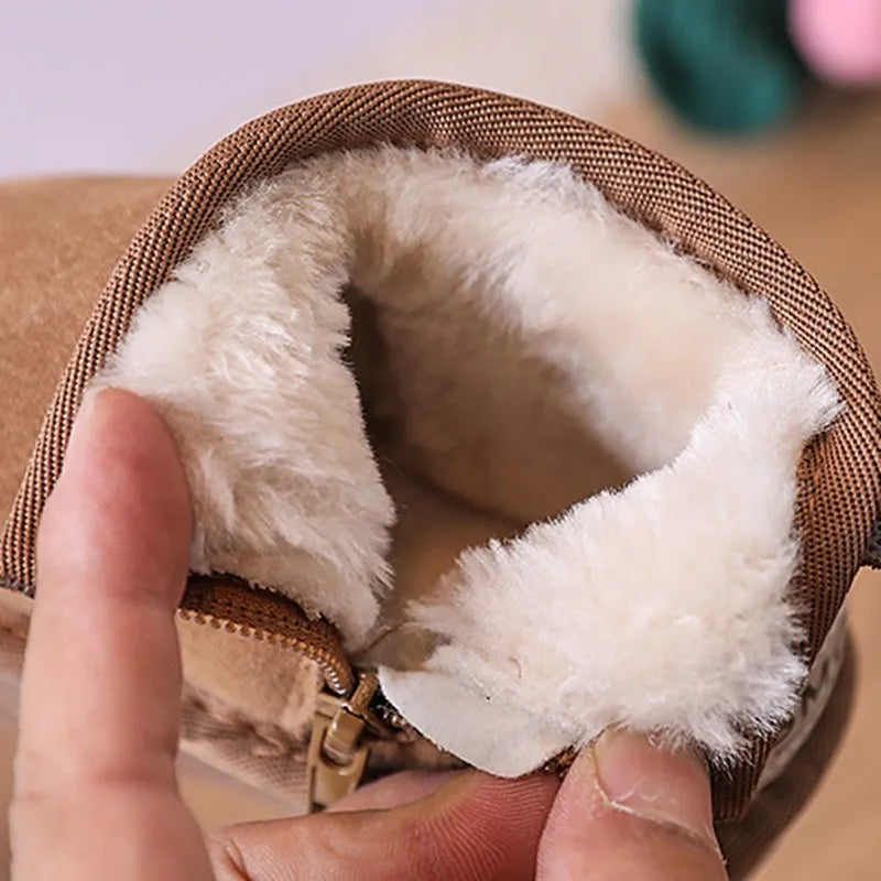 2025 New Winter Baby Snow Boots leather Warm Plush Little Boys Shoes Non-slip Fashion Toddler Girls Boots