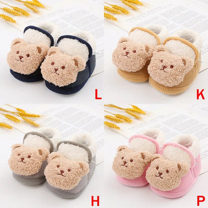 Winter Warm Newborn Baby Boy Girl Boots Cute Bear Soft Toddler Shoes First Walkers Anti-slip Booties Infant Fur Snow Boots 0-18M