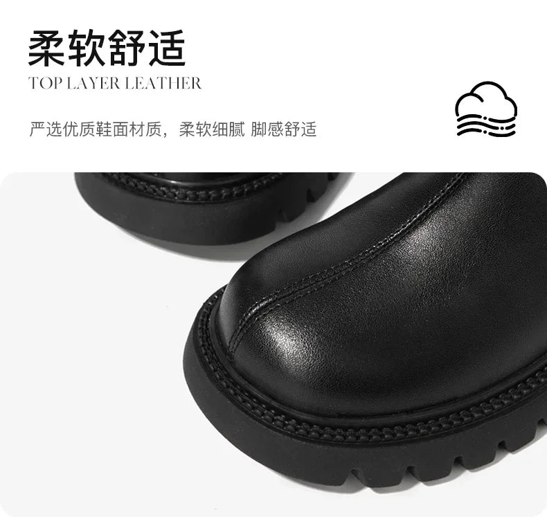 Long Boots for Girls and Children 2025 New Winter Long Leather Boots Princess Foreign Girls Plus Cashmere Shoes