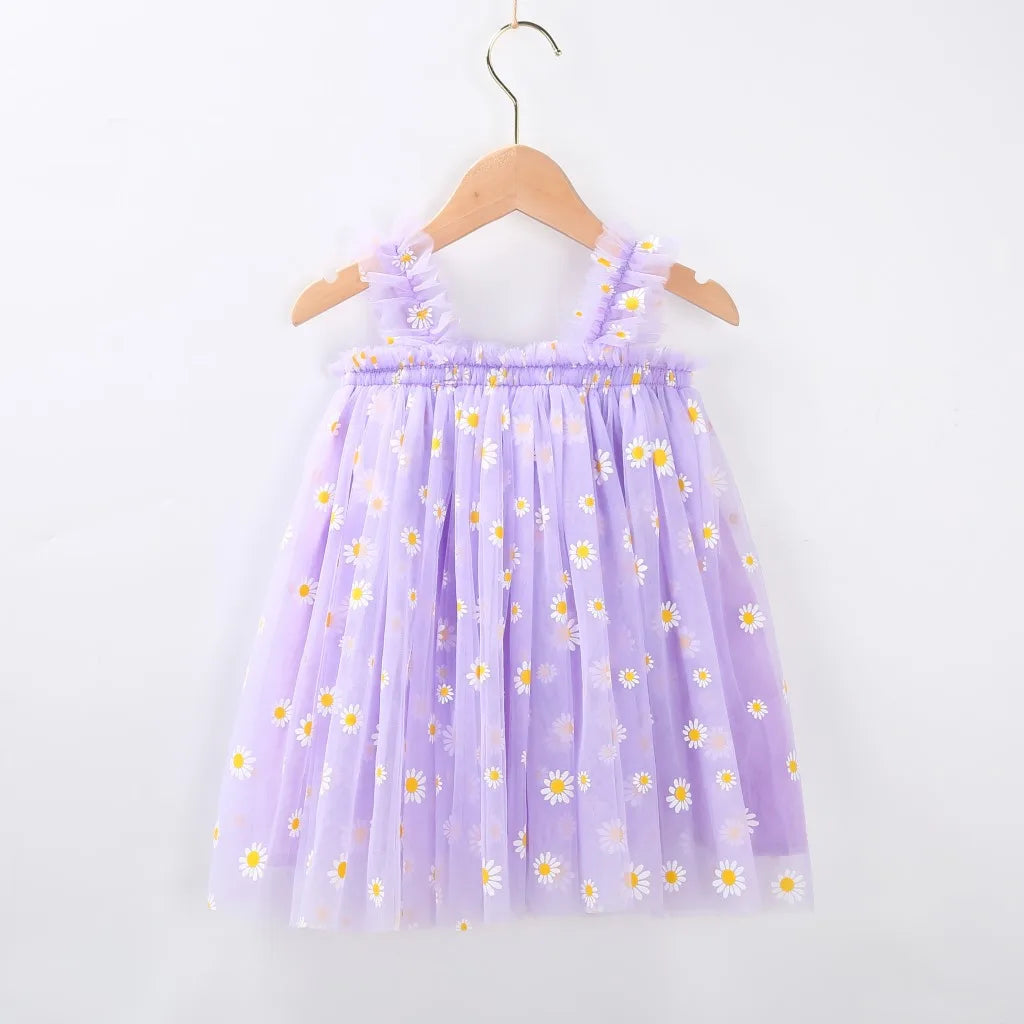 2025 New Baby Girl Clothes Multi Coloured Embroidered Floral Mesh Camisole Cute Baby Girl Dress Party Princess Fluffy Dresses