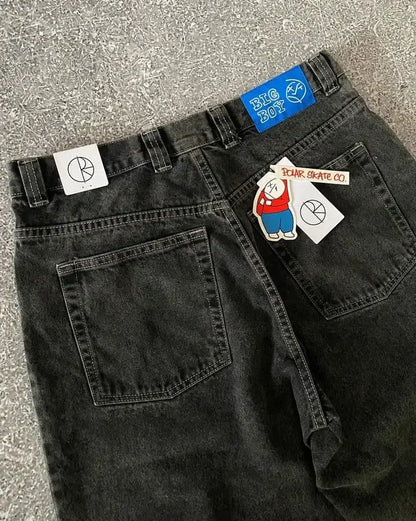 Hip Hop Gothic Cartoon Embroidery Streetwear Polar Big Boy Shorts Y2K Men's Women's Oversized Retro Blue Baggy Denim Gym Shorts