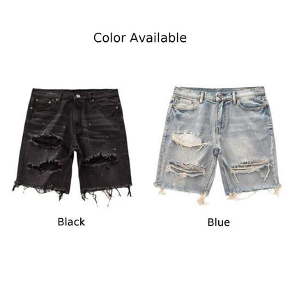 Men's Summer Distressed Shorts Fashion Slim Ripped Short Jeans Vintage Streetwear