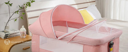 Baby Bassinet, Bedside Sleeper with Wheels, Height Adjustable, for Infant/Baby/Newborn Girls & Boys 0-6 Months, Pink