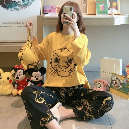 Women's Pajamas Sets Spring Autumn Two-Piece Cute Print Pajama Long Sleeve Pajama Home Clothes Two-piece