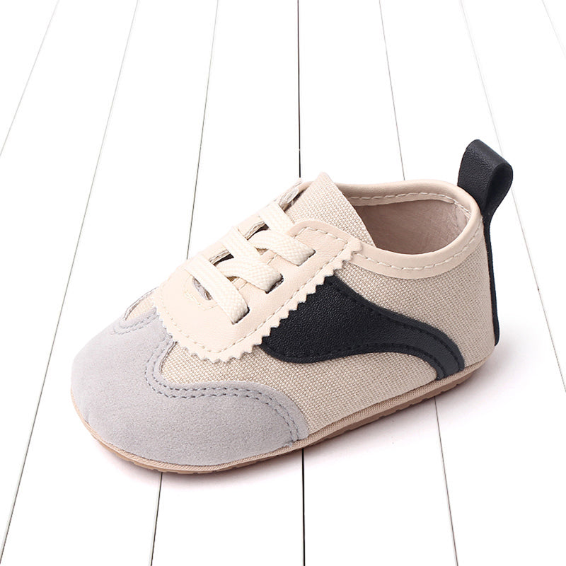 Infant Baby Girls Boys Canvas Shoes First Walkers Shoes Non-slip Contrast Color Sneakers Tie-up Newborn Sport Shoes