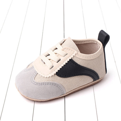 Infant Baby Girls Boys Canvas Shoes First Walkers Shoes Non-slip Contrast Color Sneakers Tie-up Newborn Sport Shoes