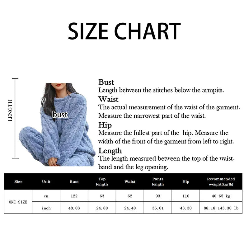 Fleece Women Pajamas Set Winter Sleepwear Solid Velvet 2 Piece Pant Home Suit Fluffy Casual Pajama Warm O-neck Night Wear