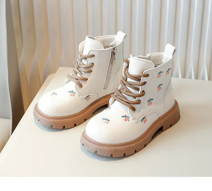 Girl's Ankle Boot Sweet Fashion Embroider Children Spring Autumn Leather Boots Causal Versatile Kid Princess Shorts Single Boots