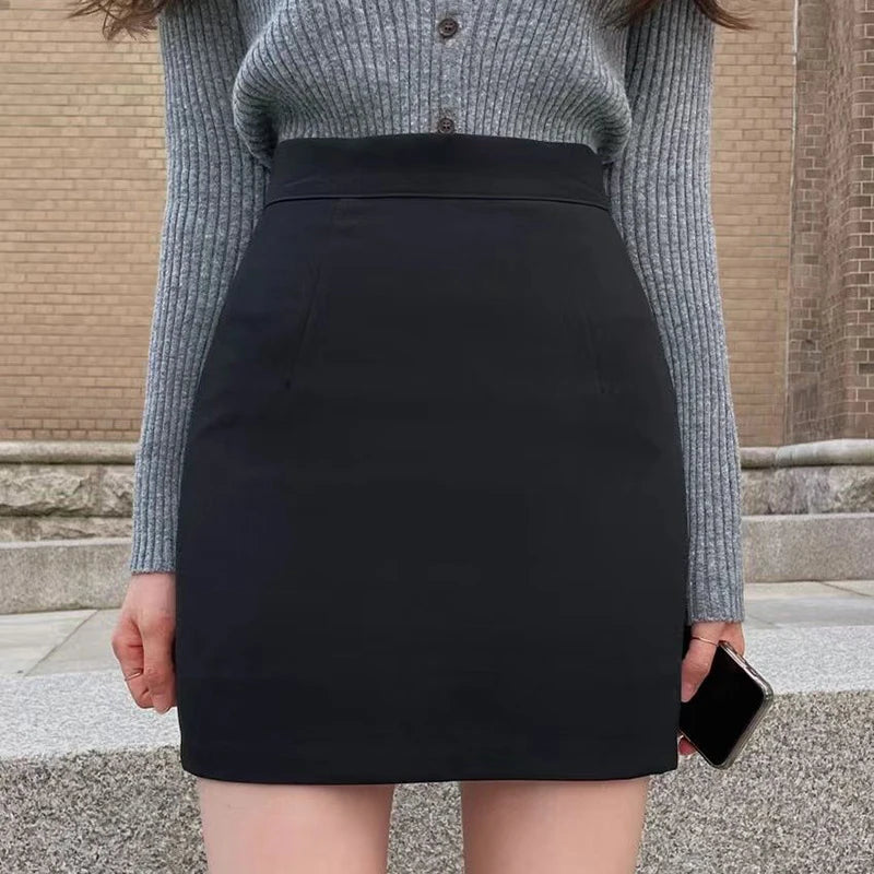 Office Women Hip Wrap Skirt Vintage Grey Suit Tight Mini Skirt Summer Korean Fashion High Waist Casual A Line Short Skirt Y2K
