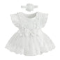 Baby Girl 2 Piece Outfits Mesh Lace Patchwork Ruffle Romper Dress and Headband Cute Fashion Summer Clothes